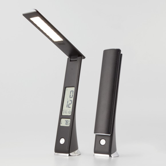 Светодиодная настольная лампа с часами 80504/1 черный Светодиодная настольная лампа с часами 80504/1 черный