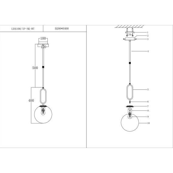 Люстра LH4100/1P-NK-WT MILO Lumien Hall