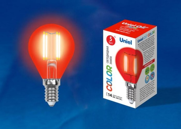 Лампа светодиодная филаментная (UL-00002985) Uniel E14 5W красный LED-G45-5W/RED/E14 GLA02RD