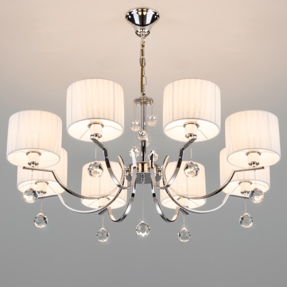 Подвесная люстра с с белыми абажурами 60095/8 хром Подвесная люстра с с белыми абажурами 60095/8 хром