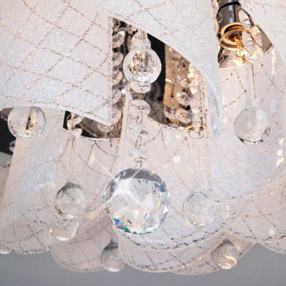 Люстра потолочная с хрусталем и пультом управления 80117/9 хром/белый