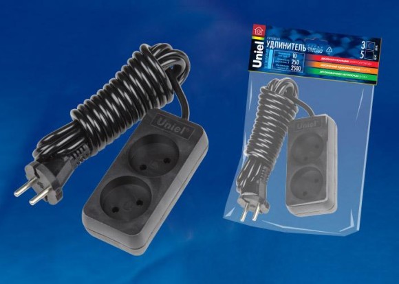 Удлинитель (UL-00003603) Uniel 2гн х 3м б/з Standard S-CD2-3 Black