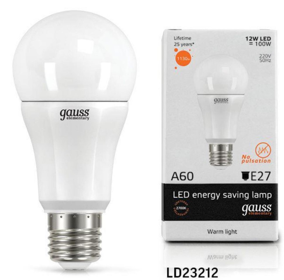 Купить LD23212 Лампа Gauss LED Elementary Globe 12W A60 E27 2700K 1/10/40