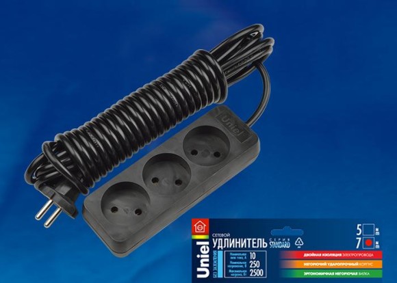 Удлинитель (UL-00003606) Uniel 3гн х 7м б/з Standard S-CD3-7 Black