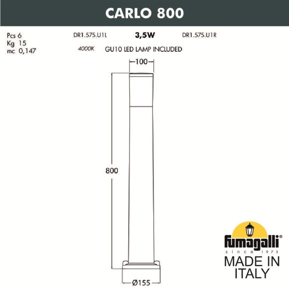 Садовый светильник-столбик FUMAGALLI CARLO 800 Садовый светильник-столбик FUMAGALLI CARLO 800
