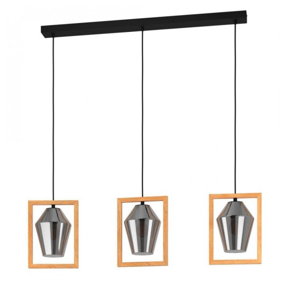 99702 Подвесной потолочный светильник (люстра) VIGLIONI, 3x40W, E27, L1060, B165, H1100, сталь/дерево/стекло, черный/коричневый/серый